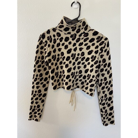 Zara Knits Animal Print Top Size Small Long Sleeve Backless Mock Neck Stretch - Picture 1 of 10